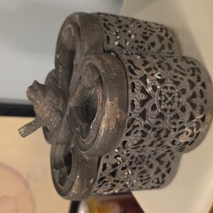 Vintage Inspired Metal Mirror Bird Jewelry Box 4 Leaf Clover  cottagecor boho